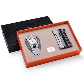 CIGARLOONG Zapaľovač na cigary a nerezové nožnice na cigary – set v darčekovej krabičke, dvojdielny, prispôsobiteľný
