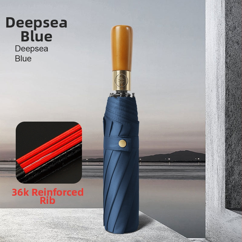 Slnečný dáždnik s automatickým otvorením, rukoväť z masívneho dreva, látka 190T odolná voči nárazom, UV ochrana UPF>30, oceľová tyč