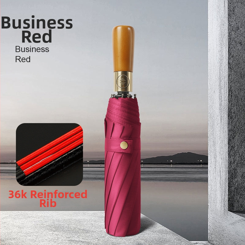 Slnečný dáždnik s automatickým otvorením, rukoväť z masívneho dreva, látka 190T odolná voči nárazom, UV ochrana UPF>30, oceľová tyč