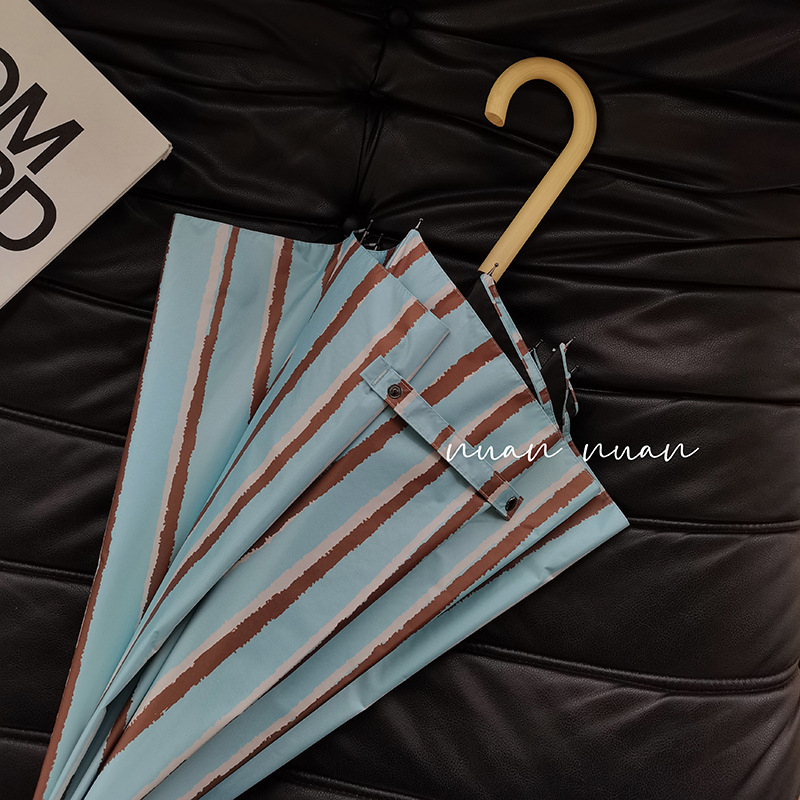 Dlhá rúčka dáždnika, vintage prúžkovaný dizajn, dámsky na slnko i dažď, kompaktný, automatické otvorenie, 190T látka, UPF>50