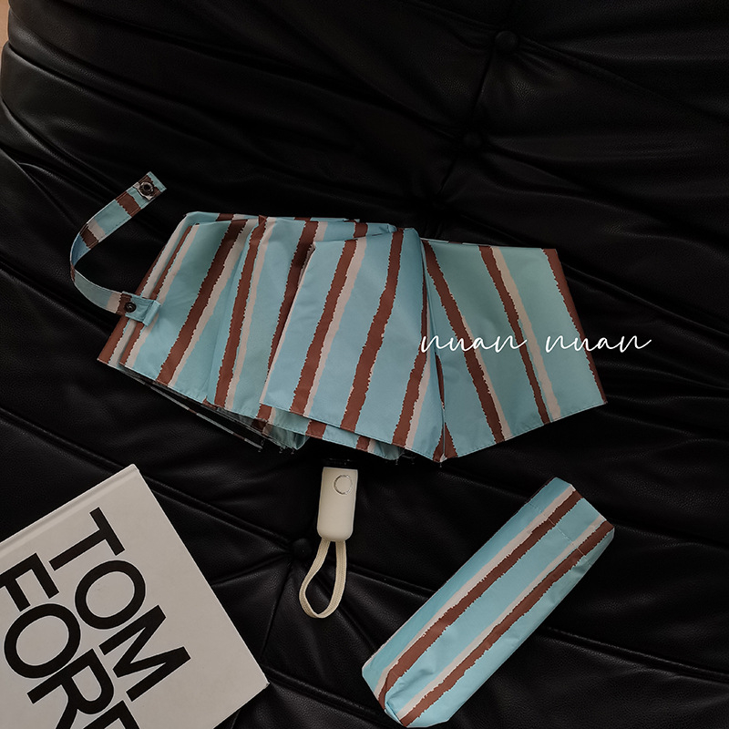 Dlhá rúčka dáždnika, vintage prúžkovaný dizajn, dámsky na slnko i dažď, kompaktný, automatické otvorenie, 190T látka, UPF>50