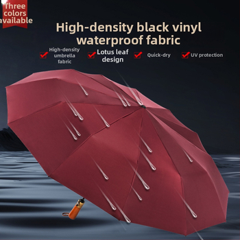 Skladaný dáždnik s drevenou rukoväťou, 24 výstuží, automatické otvorenie a zatvorenie, možnosť potlače loga, UV ochrana UPF50+