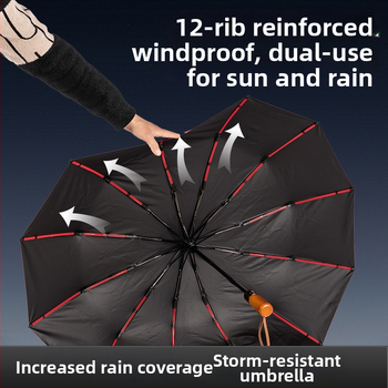 Skladaný dáždnik s drevenou rukoväťou, 24 výstuží, automatické otvorenie a zatvorenie, možnosť potlače loga, UV ochrana UPF50+