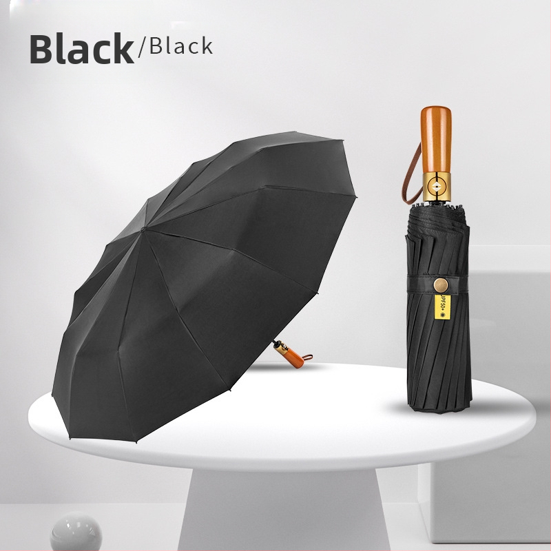 Skladaný dáždnik s drevenou rukoväťou, 24 výstuží, automatické otvorenie a zatvorenie, možnosť potlače loga, UV ochrana UPF50+