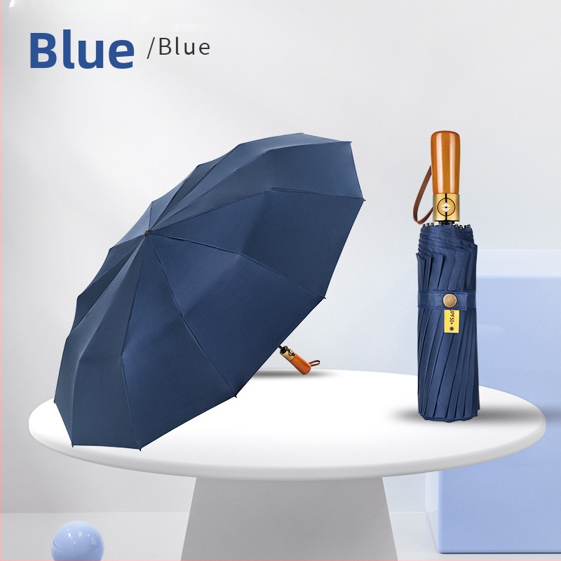 Skladaný dáždnik s drevenou rukoväťou, 24 výstuží, automatické otvorenie a zatvorenie, možnosť potlače loga, UV ochrana UPF50+