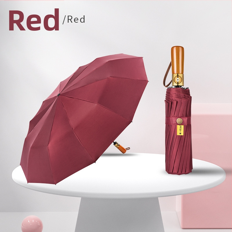 Skladaný dáždnik s drevenou rukoväťou, 24 výstuží, automatické otvorenie a zatvorenie, možnosť potlače loga, UV ochrana UPF50+