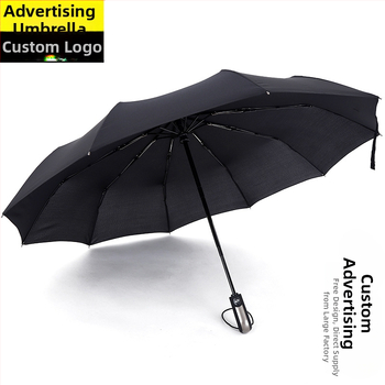 Automatický 10-rebrový skladací dáždnik, trojoddielový, vetru odolný, s reklamnou logom