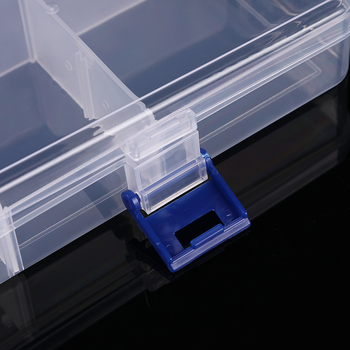 Stolová úložná krabička s odnímateľnými priečkami a krytom z priehľadného PP plastu; ideálna pre kancelárske potreby, kozmetiku, lieky, hračky a káble.