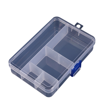 Stolová úložná krabička s odnímateľnými priečkami a krytom z priehľadného PP plastu; ideálna pre kancelárske potreby, kozmetiku, lieky, hračky a káble.