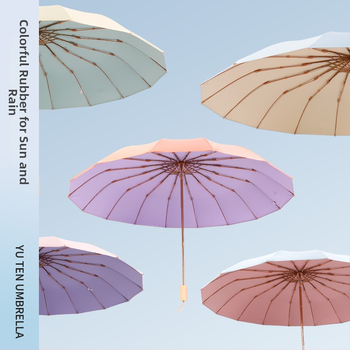 Retro skladací dáždnik so 16 kosťami, 190T polyester, hriadeľ zliatina, rukoväť z masívneho dreva, UV ochrana UPF>50