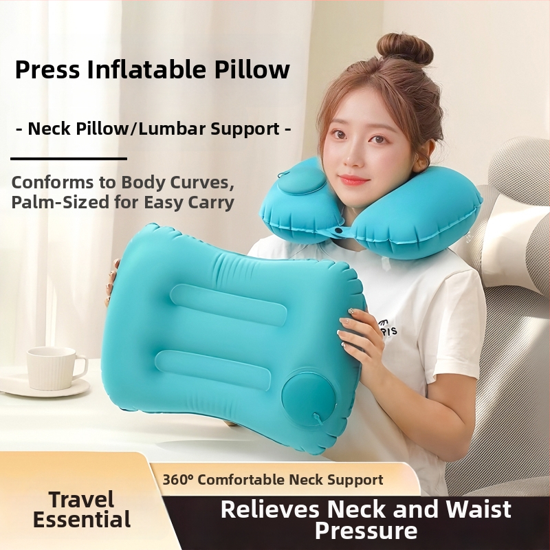 Nafukovací cestovný vankúš s oporou bedra, skladací, 122 g, hrubší vzdušný vankúš