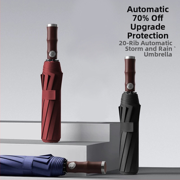 Automatický skladací dážďnik s 10-rebrovým vláknovým rámom, 190T látka, UPF50+ ochrana, tlač loga