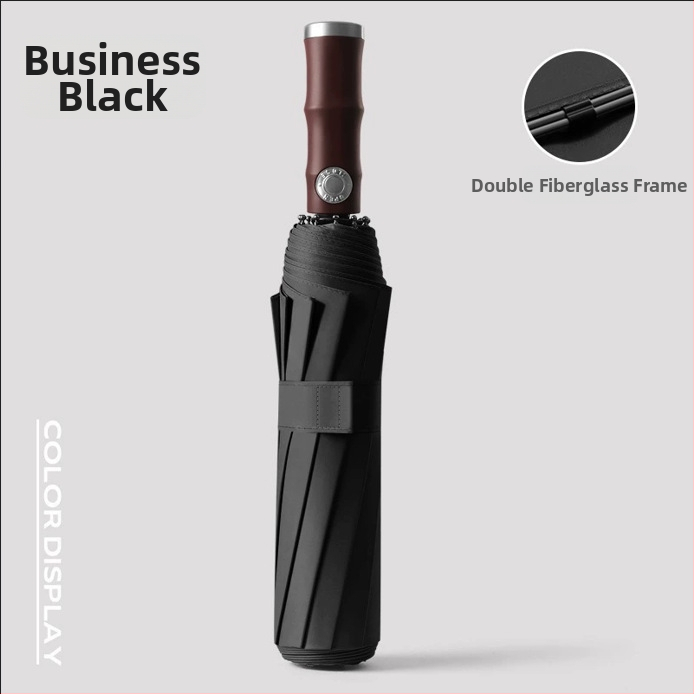 Automatický skladací dážďnik s 10-rebrovým vláknovým rámom, 190T látka, UPF50+ ochrana, tlač loga