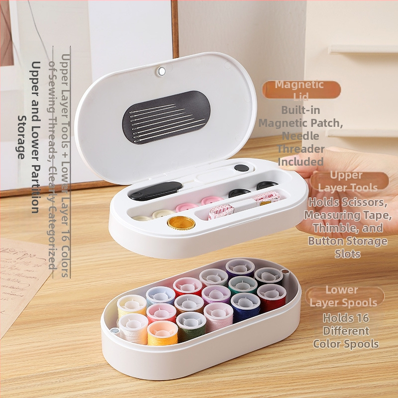 Magnetinė adatų ir siūlų dėžutė, nešiojamas kišeninis stilius, rinkinys 84 vnt., medžiagos: ABS, magnetas, lipnus magnetinis lakštas