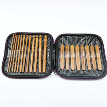 Σετ γαντζιών για το πλέξιμο από ξύλο με ανοξείδωτες γάντζες, λαβές από μπαμπού, 20 τεμάχια, θήκη αποθήκευσης