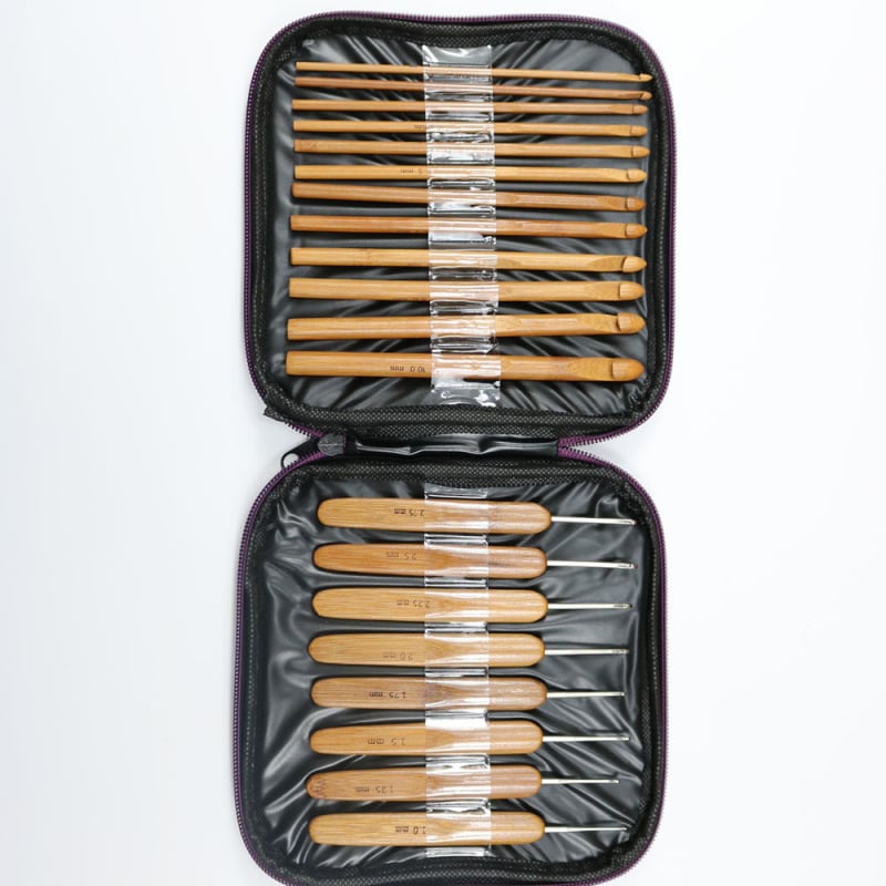 Σετ γαντζιών για το πλέξιμο από ξύλο με ανοξείδωτες γάντζες, λαβές από μπαμπού, 20 τεμάχια, θήκη αποθήκευσης