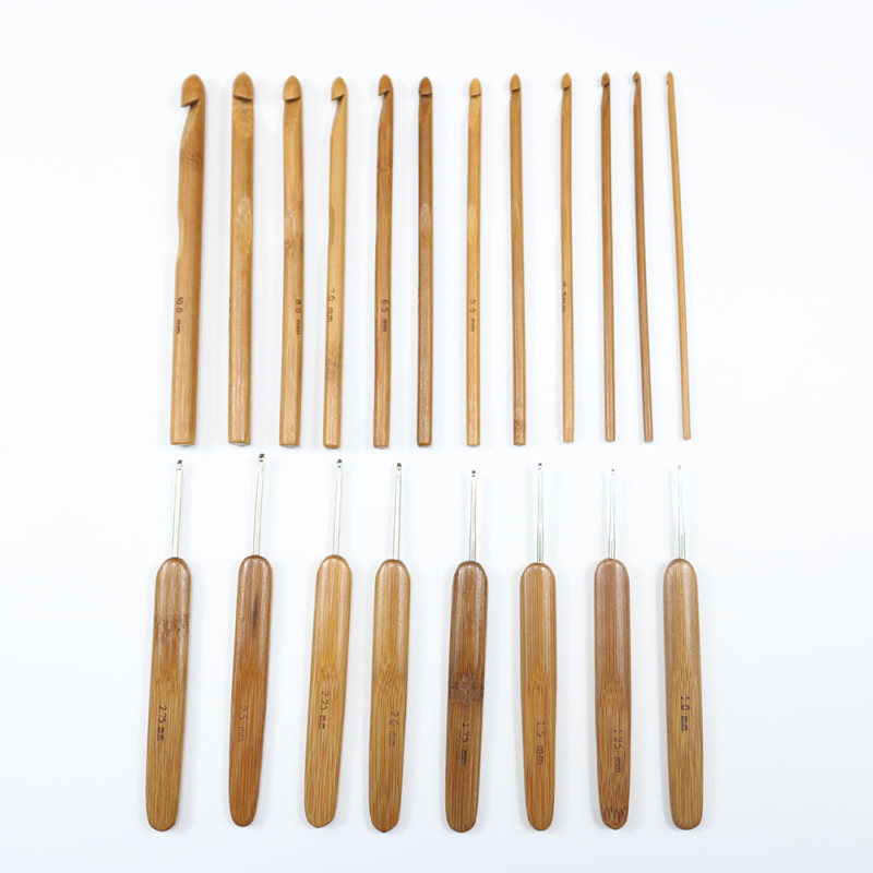 Σετ γαντζιών για το πλέξιμο από ξύλο με ανοξείδωτες γάντζες, λαβές από μπαμπού, 20 τεμάχια, θήκη αποθήκευσης