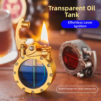 Kovový kerosénový zapaľovač s retro dizajnom rocker ramena, vetruodolný, s logom, zbierateľný