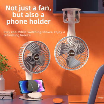Klip USB ventilaator sisseehitatud akuga (300–500 mAh), 3 labad, brushless motor, 3 kiirust, kaasaskantav lau/seina ventilaator