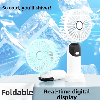 Käeshoitav kokkuvolditav mini ventilaator USB-ga, vaikne mootor, 4 labad, sisseehitatud LiPo aku 300–500 mAh, 6 kiirust