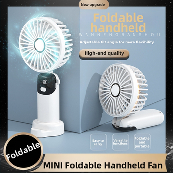 Käeshoitav kokkuvolditav mini ventilaator USB-ga, vaikne mootor, 4 labad, sisseehitatud LiPo aku 300–500 mAh, 6 kiirust