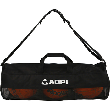 Taška na basketbal z hrubšej Oxford látky na uloženie, s dnom a bočnými stranami, ramenný crossbody popruh, sieťová kapsa, potlač loga na objednávku.