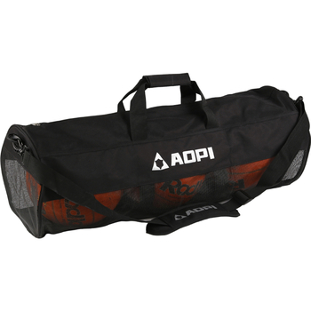 Taška na basketbal z hrubšej Oxford látky na uloženie, s dnom a bočnými stranami, ramenný crossbody popruh, sieťová kapsa, potlač loga na objednávku.