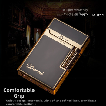 Derry kovový zapaľovač — Značka: Derry; Palivo: benzín; Tlačené logo: Áno; Balenie: 100 kusov; Dizajn: Jednoduchý, ľahký luxus