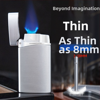 Vetruodolný zapalovač zo zliatiny zinku, ultra tenký, priamy plameň, bután, darčekové balenie.