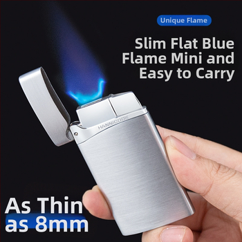 Vetruodolný zapalovač zo zliatiny zinku, ultra tenký, priamy plameň, bután, darčekové balenie.