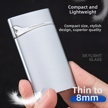 Vetruodolný zapalovač zo zliatiny zinku, ultra tenký, priamy plameň, bután, darčekové balenie.