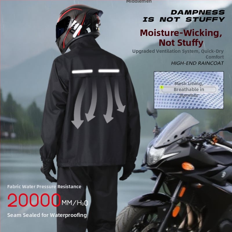 Motociklo lietaus komplektas – padalintas modelis; PVC sluoksnis; stora Chunya audinys