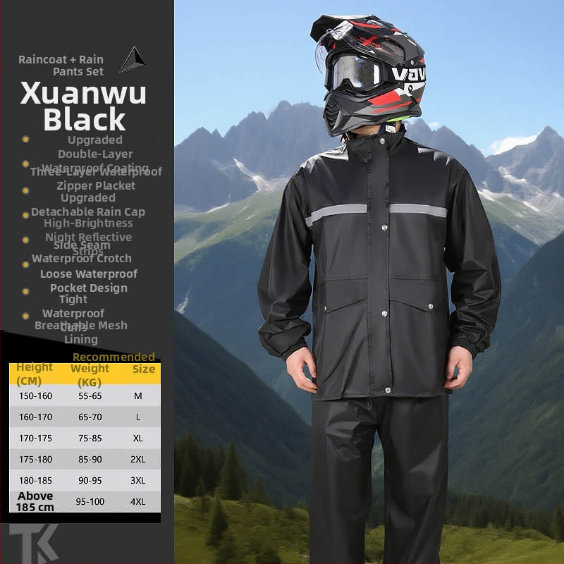 Rozdelený set dažďového plášťa na motocykel – PVC vrstva; hrubá tkanina Chunya