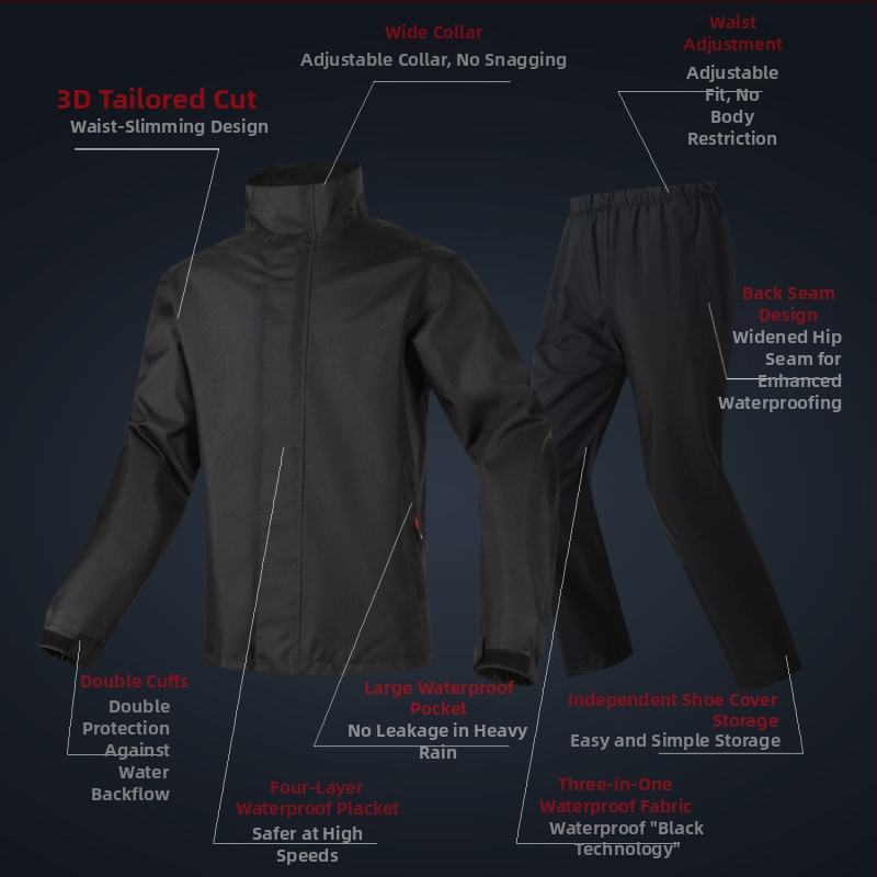 Rozdelený set dažďového plášťa na motocykel – PVC vrstva; hrubá tkanina Chunya