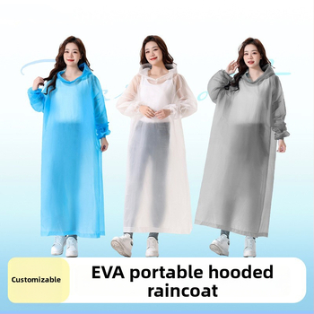 Kapucňový plný plášť do dažďa z EVA, zosilnený, pre dospelých, opakovane použiteľný, s PU vodotesnou vrstvou