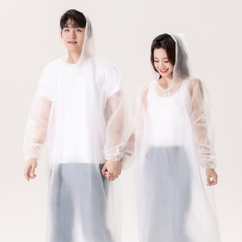 Kapucňový plný plášť do dažďa z EVA, zosilnený, pre dospelých, opakovane použiteľný, s PU vodotesnou vrstvou