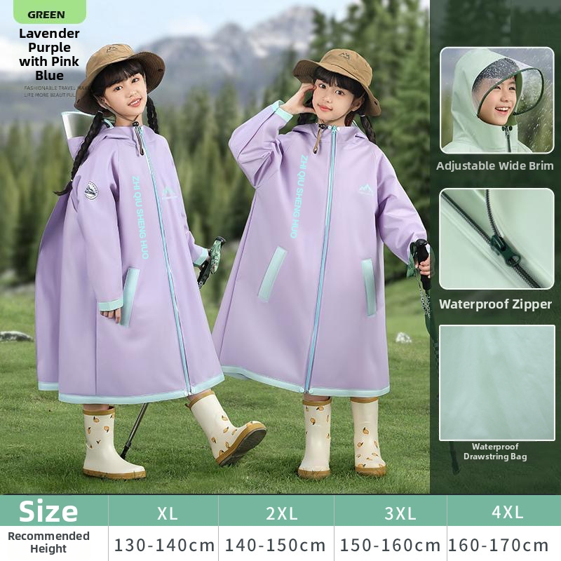 Detský dažďový pončo do školy — EVA látka, hrubý, klasický štýl