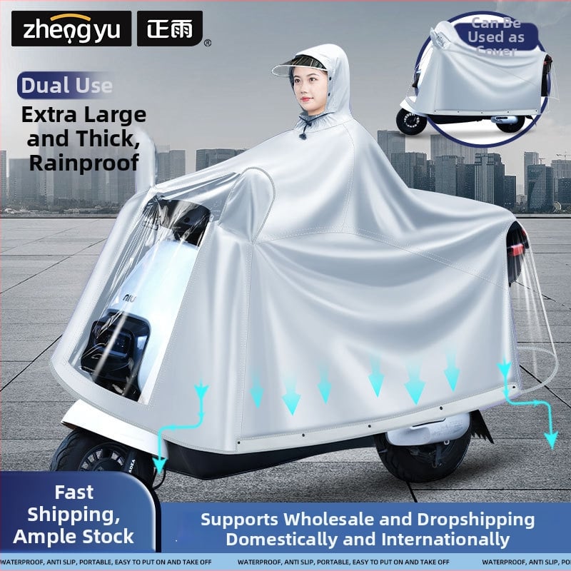 Celotelesný dažďový plášť pre motorku/elektrický skúter, Oxford látka, PVC vodotesný vrstva, hrubý štýl, 22 denier, Model ZY-5029