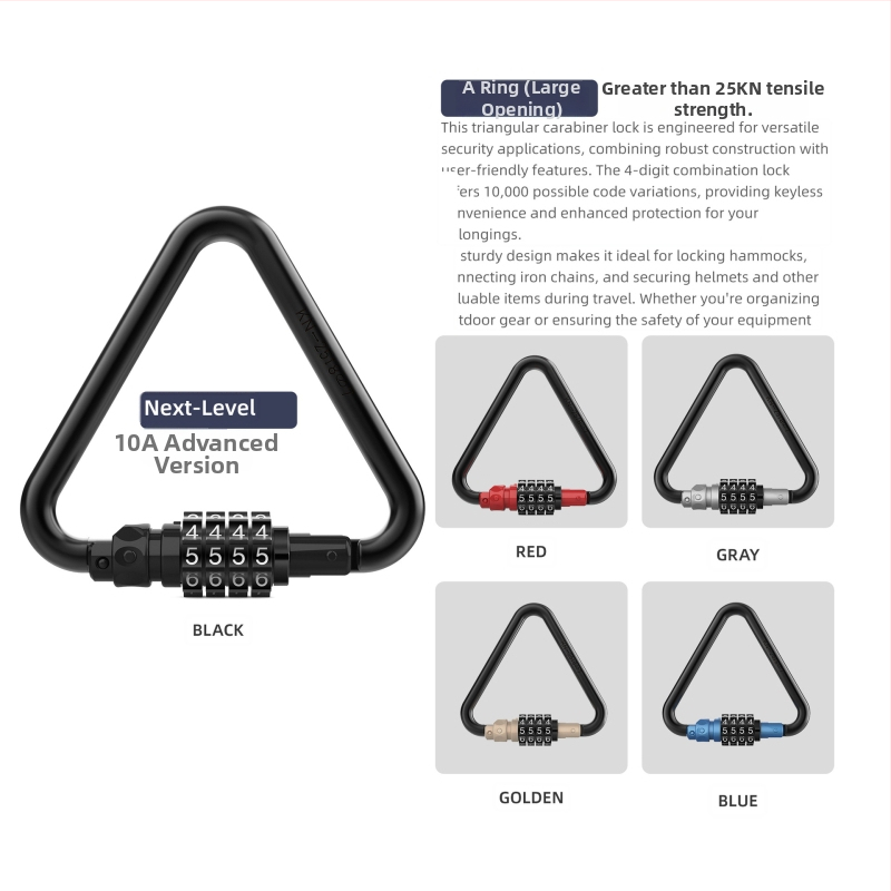 Mechanický zámok s kódom pre košík na prilbu bicykla – séria 10, materiál: železo/zinkový kov/ABS, hrúbka zámovej tyčky 10 mm, vzdialenosť tyčí 75 mm