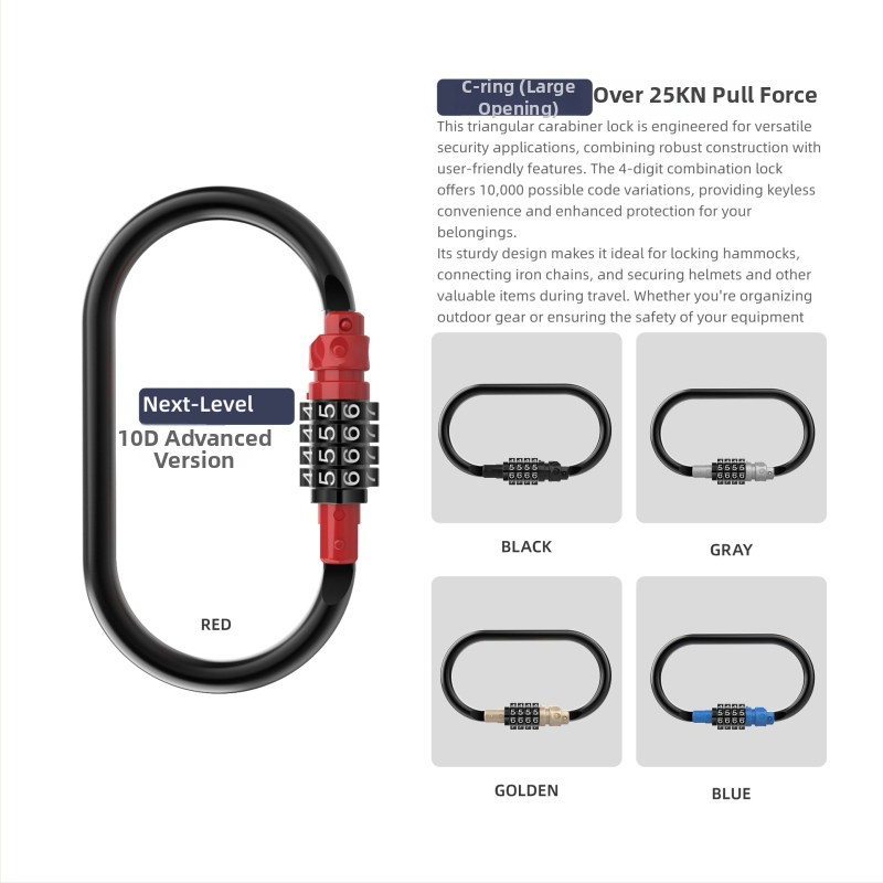 Mechanický zámok s kódom pre košík na prilbu bicykla – séria 10, materiál: železo/zinkový kov/ABS, hrúbka zámovej tyčky 10 mm, vzdialenosť tyčí 75 mm