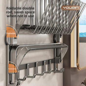 Nástenný vešiak na uteráky so saciovacími zátkami, z kovu, nosnosť 5 kg, 1 riadok, moderný minimalistický štýl, bez vŕtania