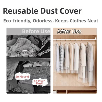 Ochranný obal proti prachu na oblečenie, PVC zosilnené, priehľadný, vhodný pre kabáty, bundy a obleky, domáce použitie