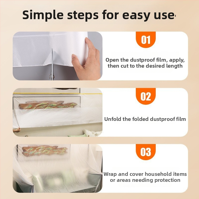 Prachotesný film na nábytok – séria Dustproof film, materiál: PE film + washi páska, hrúbka 60–70 μm, základný materiál: japonský papier, lepidlo na vodnej báze, priepustnosť 80%