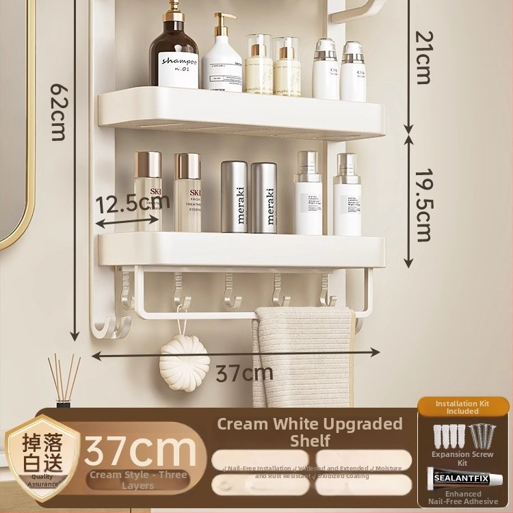 Jiayun hliníkový 3-podlažný bezvŕtový stojan na uteráky do kúpeľne s háčikmi a tyčou – nosnosť 10 kg, povrch s plastovým náterom, moderný ľahký luxusný štýl