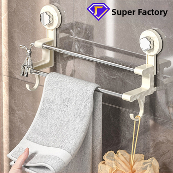 Držiak na uteráky s bezvrtaným sacím systémom, na stenu, dvojitá tyč, plast a nerezová oceľ