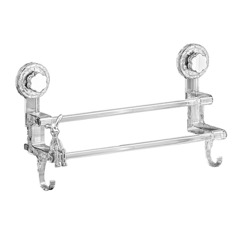 Držiak na uteráky s bezvrtaným sacím systémom, na stenu, dvojitá tyč, plast a nerezová oceľ