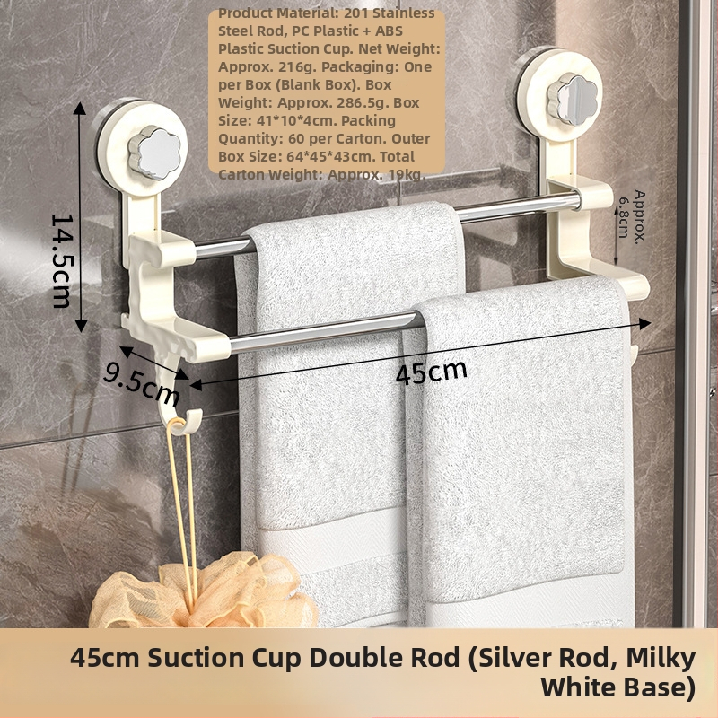 Držiak na uteráky s bezvrtaným sacím systémom, na stenu, dvojitá tyč, plast a nerezová oceľ