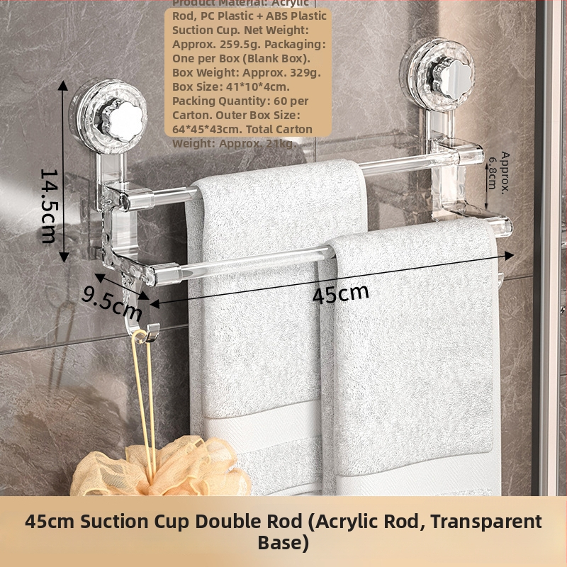 Držiak na uteráky s bezvrtaným sacím systémom, na stenu, dvojitá tyč, plast a nerezová oceľ