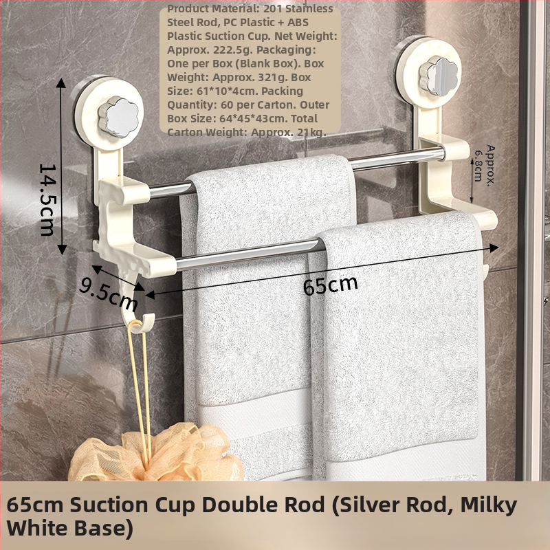 Držiak na uteráky s bezvrtaným sacím systémom, na stenu, dvojitá tyč, plast a nerezová oceľ