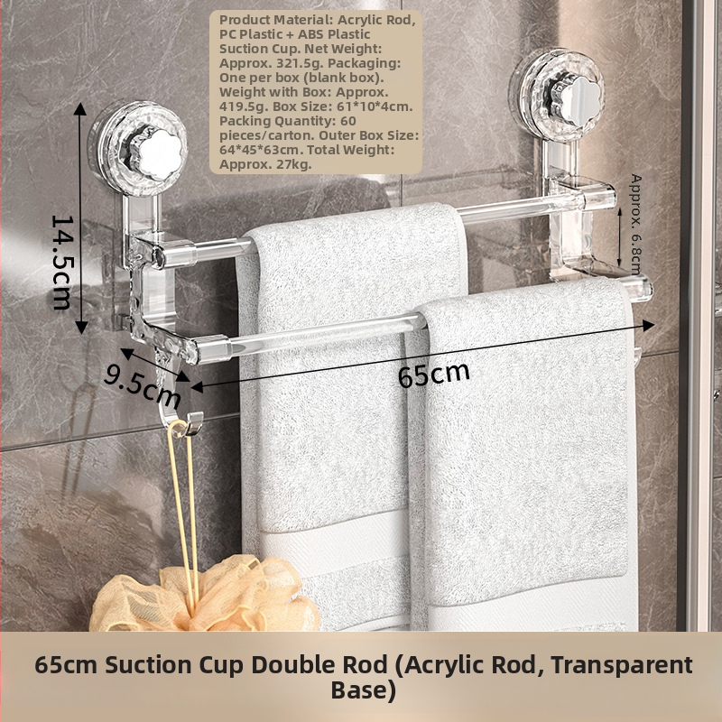 Držiak na uteráky s bezvrtaným sacím systémom, na stenu, dvojitá tyč, plast a nerezová oceľ